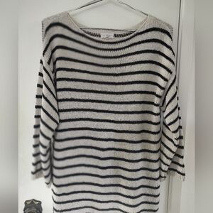 Lou & Grey Beige Black Striped Boatneck Sweater Size Large